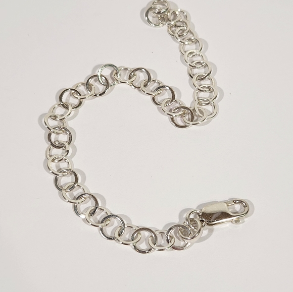 Genuine Sterling Silver (7mm) Flat Round Link Chain Bracelet - Picture 4 of 12